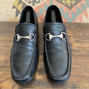 Salvatore Ferragamo MAGNIFICO Gancini Bit Black Pebbled Leather Men’s Loafers 10